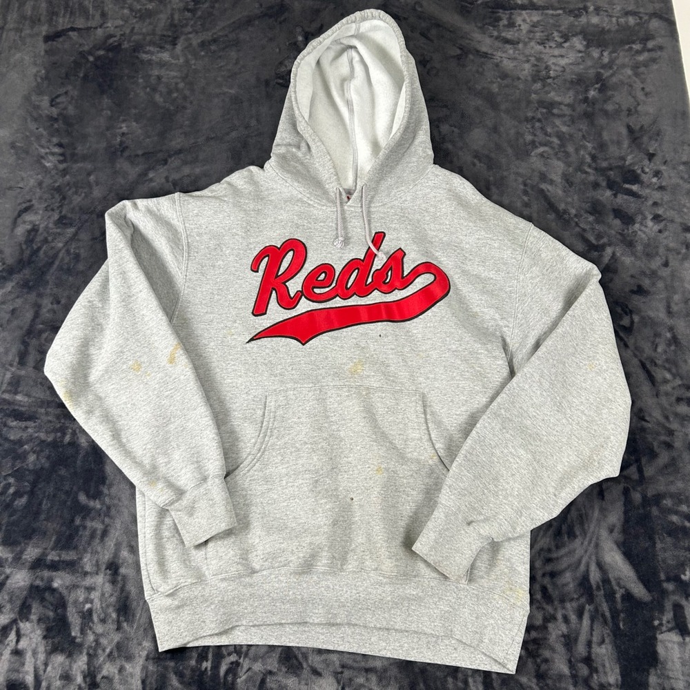 Majestic Hoodie Mens Large Gray Cincinnati Reds MLB Baseball Pullover Sweatshirt